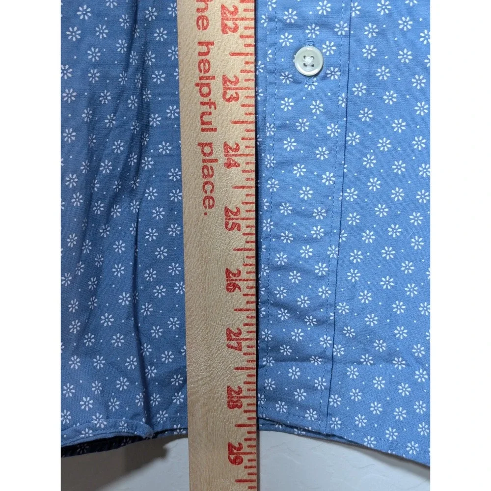 J. Crew Mens Large Slim Untucked Secret Wash Shirt Blue Floral Daisy Stretch L